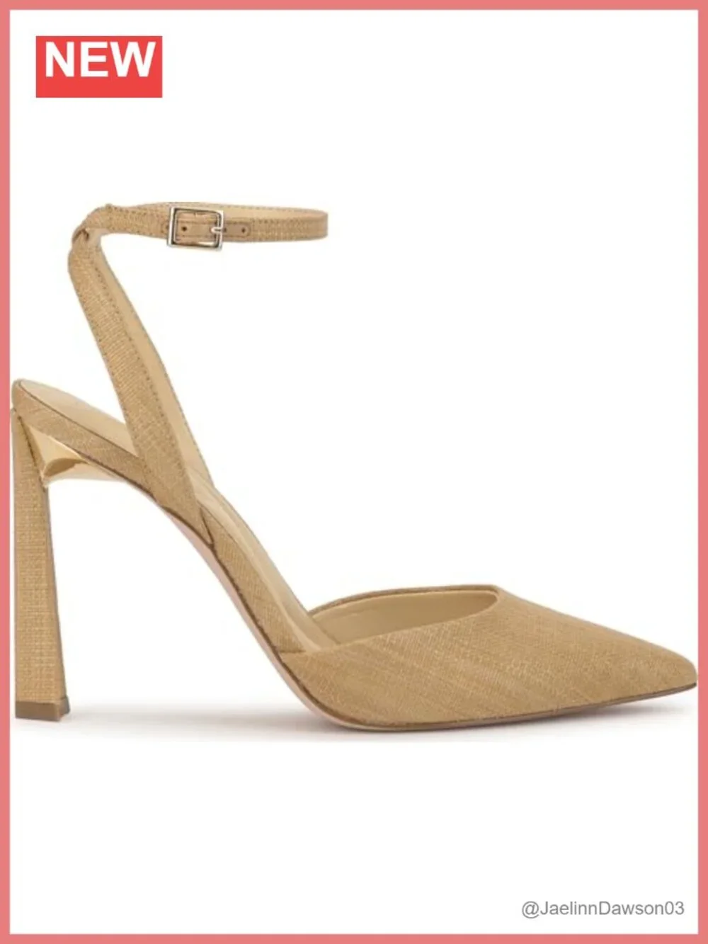 Block Heel Ankle Strap Raffia Pump Pointed Toe